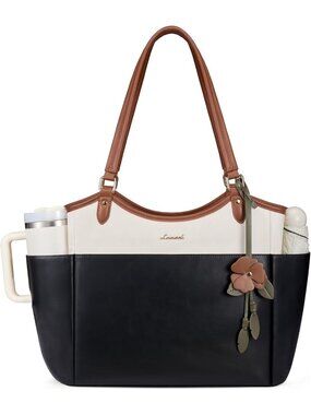 Stylish Leather Laptop Tote Bag for Women - Floral Charm, Perfect for Work